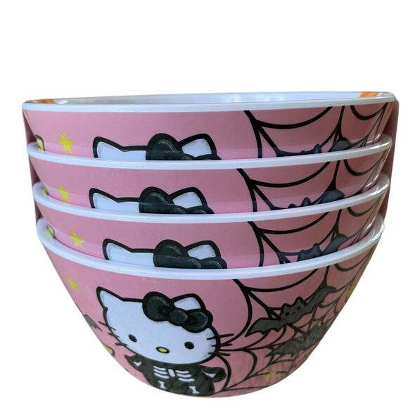 Hello Kitty Halloween Skeleton Melamine Bowls 6in Set of 4 Posh Pink Spooky New - Picture 13 of 14